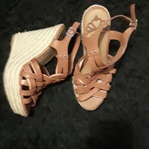 Fergalicious strappy tan wedges